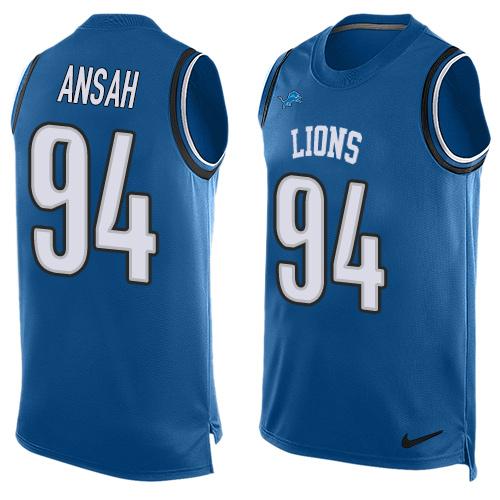 Nike Lions #94 Ziggy Ansah Blue Team Color Men's Stitched NFL Limited Tank Top Jersey - Click Image to Close